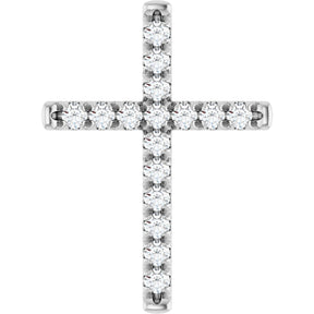 Platinum Round Natural Diamond French-Set Cross Necklace or Pendant