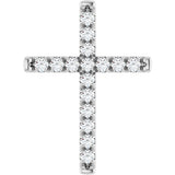 14K Gold Round Natural Diamond French-Set Cross Necklace or Pendant - White Gold