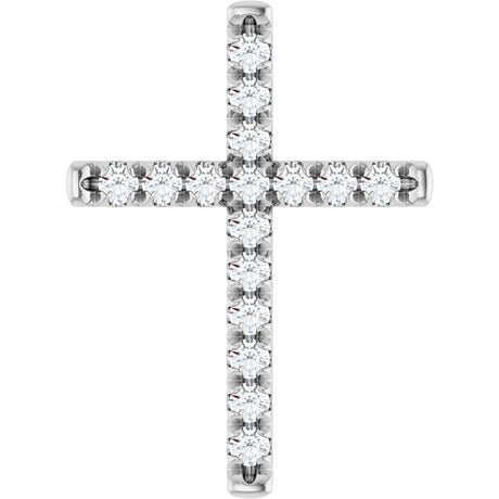 14K Gold Round Natural Diamond French-Set Cross Necklace or Pendant - White Gold