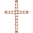 14K Gold Round Natural Diamond French-Set Cross Necklace or Pendant - Rose Gold
