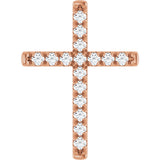14K Gold Round Natural Diamond French-Set Cross Necklace or Pendant - Rose Gold