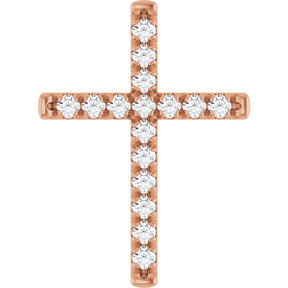 14K Gold Round Natural Diamond French-Set Cross Necklace or Pendant - Rose Gold