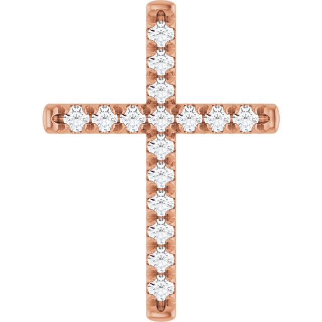 14K Gold Round Natural Diamond French-Set Cross Necklace or Pendant - Rose Gold