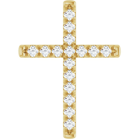 14K Gold Round Natural Diamond French-Set Cross Necklace or Pendant - Yellow Gold