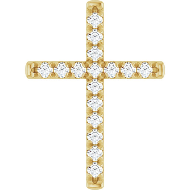 14K Gold Round Natural Diamond French-Set Cross Necklace or Pendant - Yellow Gold