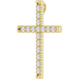 14K Gold Round Natural Diamond French-Set Cross Necklace or Pendant - Yellow Gold - view 2