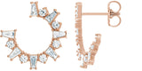 14K Gold Tapered Baguette Natural Diamond Baguette Front-Facing Hoop Earrings - Rose Gold