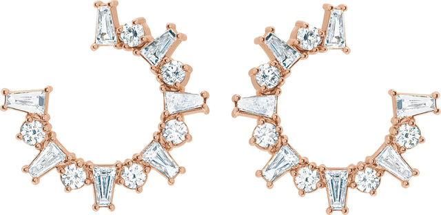 14K Gold Tapered Baguette Natural Diamond Baguette Front-Facing Hoop Earrings - Rose Gold - view 2