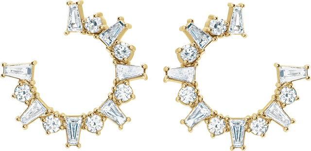 14K Gold Tapered Baguette Natural Diamond Baguette Front-Facing Hoop Earrings - Yellow Gold - view 2