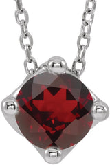 14K Gold Round Natural Mozambique Garnet Solitaire Necklace or Slide Pendant - White Gold