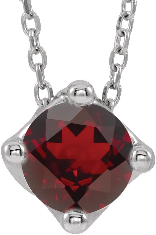 14K Gold Round Natural Mozambique Garnet Solitaire Necklace or Slide Pendant - White Gold