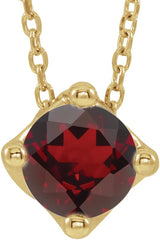 14K Gold Round Natural Mozambique Garnet Solitaire Necklace or Slide Pendant - Yellow Gold