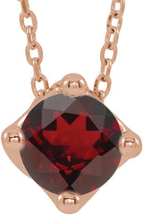 14K Gold Round Natural Mozambique Garnet Solitaire Necklace or Slide Pendant - Rose Gold