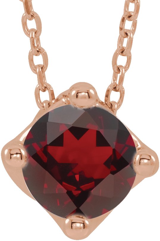 14K Gold Round Natural Mozambique Garnet Solitaire Necklace or Slide Pendant - Rose Gold