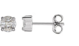 14K Gold Square Natural Diamond Cluster Earrings - White Gold