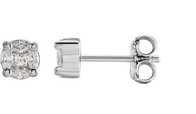 14K Gold Square Natural Diamond Cluster Earrings - White Gold
