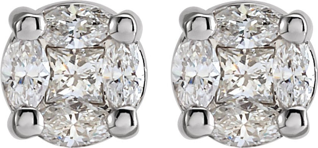 14K Gold Square Natural Diamond Cluster Earrings - White Gold - view 2