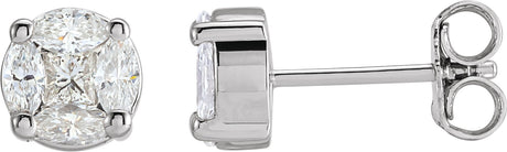 14K Gold Square Natural Diamond Cluster Earrings – 2.3x2.3mm - White Gold