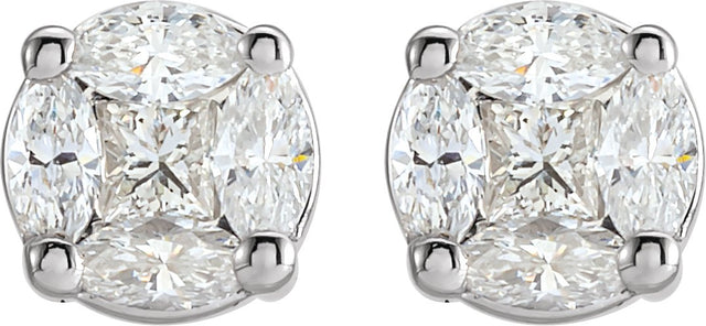 14K Gold Square Natural Diamond Cluster Earrings – 2.3x2.3mm - White Gold - view 2