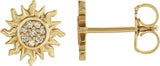 14K Gold Round Natural Diamond Sun Earrings – 1mm Stones - Yellow Gold