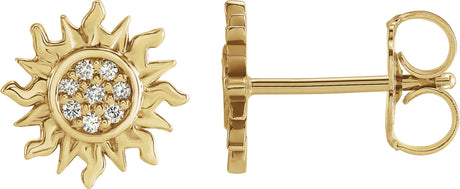 14K Gold Round Natural Diamond Sun Earrings – 1mm Stones - Yellow Gold