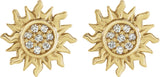 14K Gold Round Natural Diamond Sun Earrings – 1mm Stones - Yellow Gold - view 2