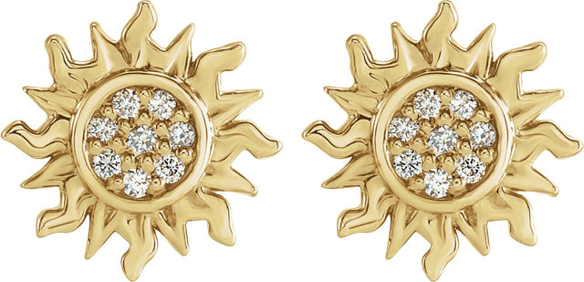 14K Gold Round Natural Diamond Sun Earrings – 1mm Stones - Yellow Gold - view 2