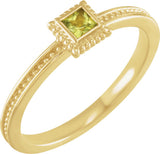 14K Gold Square Natural Peridot Family Stackable Ring - Yellow Gold