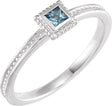 14K Gold Square Natural Aquamarine Family Stackable Ring - White Gold