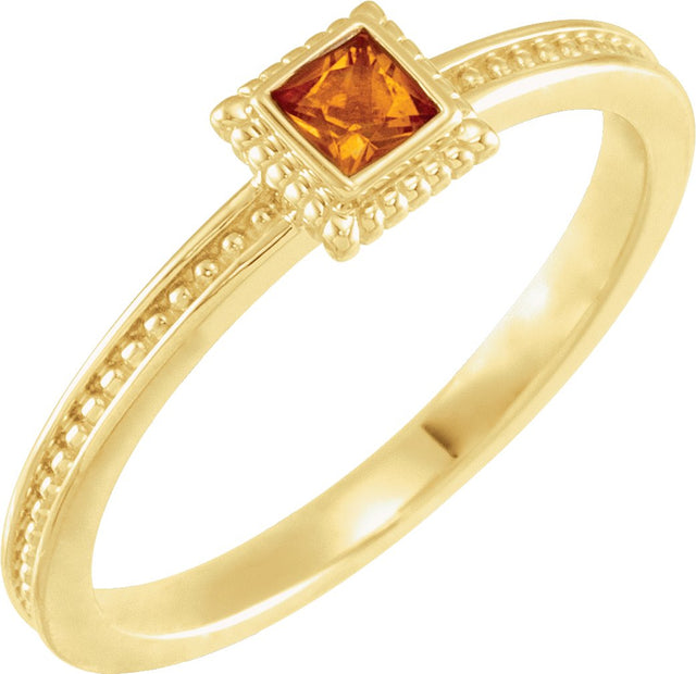 14K Gold Square Natural Citrine Family Stackable Ring - Yellow Gold