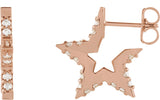 14K Gold Round Natural Diamond Star Hoop Earrings - Rose Gold