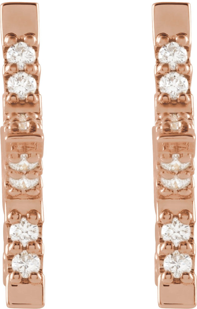 14K Gold Round Natural Diamond Star Hoop Earrings - Rose Gold - view 2