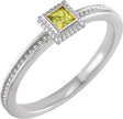 14K Gold Square Natural Peridot Family Stackable Ring - White Gold