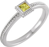 14K Gold Square Natural Peridot Family Stackable Ring - White Gold