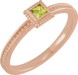 14K Gold Square Natural Peridot Family Stackable Ring - Rose Gold