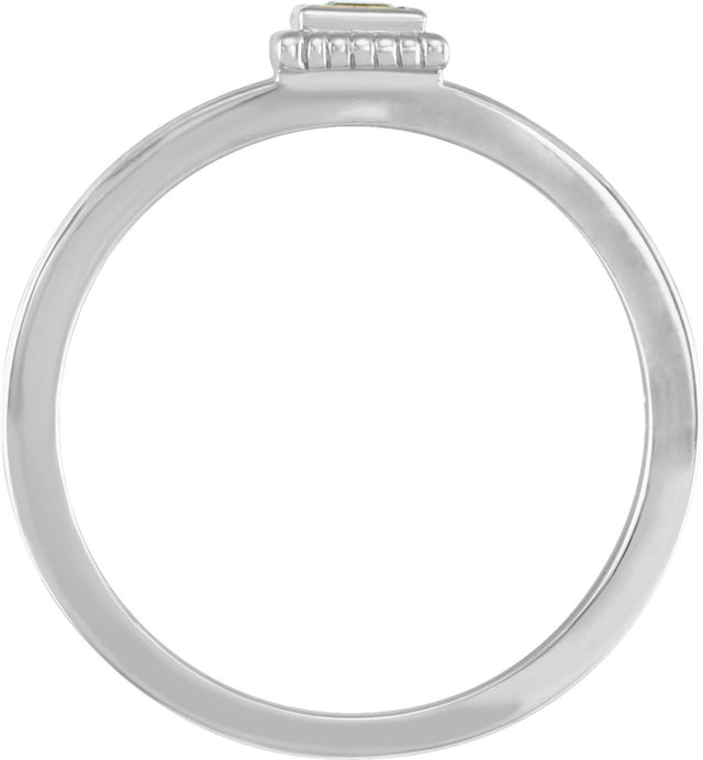 14K Gold Square Natural Peridot Family Stackable Ring - White Gold - view 2