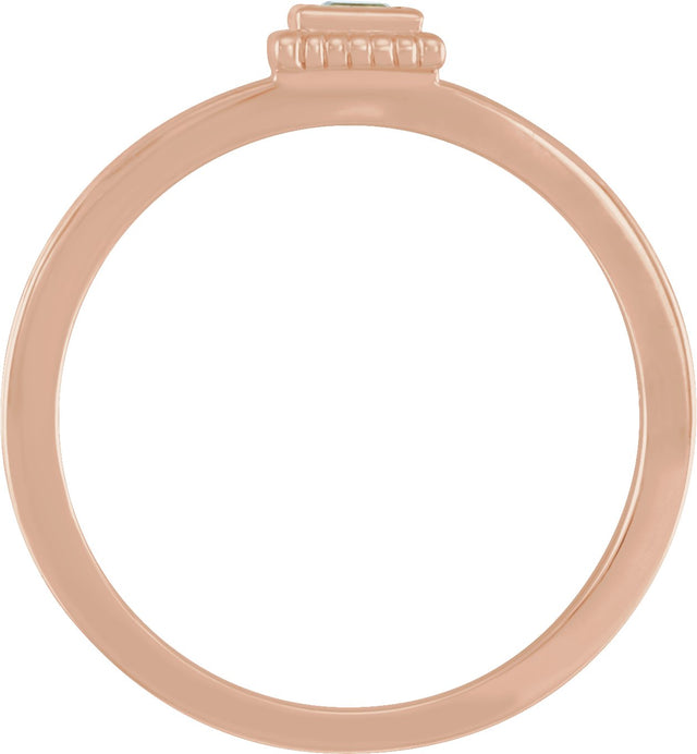 14K Gold Square Natural Peridot Family Stackable Ring - Rose Gold - view 2