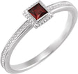 14K Gold Square Natural Mozambique Garnet Family Stackable Ring - White Gold