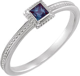 14K Gold Square Lab-Grown Alexandrite Family Stackable Ring - White Gold