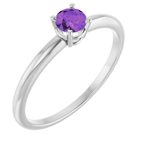14K Gold Round Amethyst Youth Birthstone Ring - White Gold