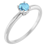 14K Gold Round Aquamarine Youth Birthstone Ring - White Gold
