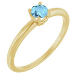 14K Gold Round Aquamarine Youth Birthstone Ring - Yellow Gold