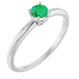 14K Gold Round Natural Emerald Youth Birthstone Ring - White Gold