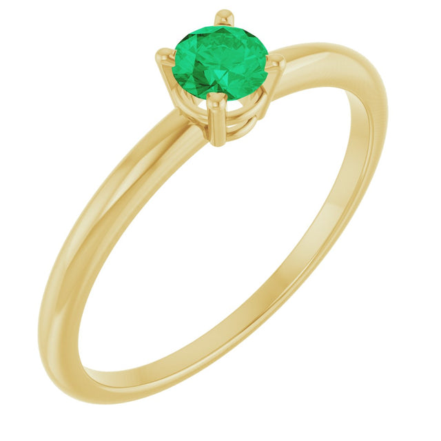 14K Gold Round Emerald Youth Birthstone Ring - Yellow Gold