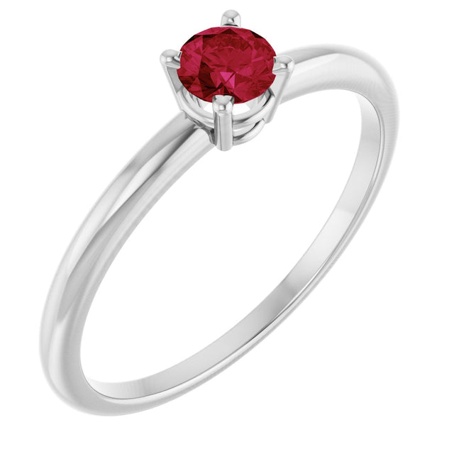 14K Gold Round Ruby Youth Birthstone Ring - White Gold