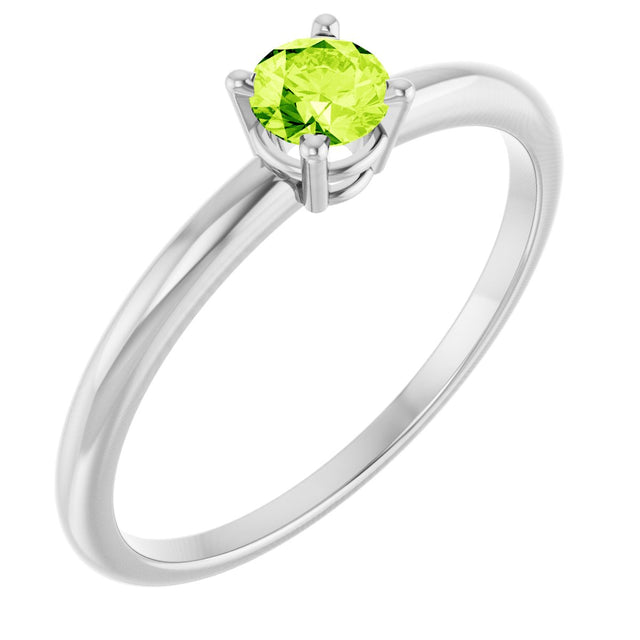 14K Gold Round Peridot Youth Birthstone Ring - White Gold