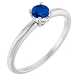 14K Gold Round Blue Sapphire Youth Birthstone Ring - White Gold