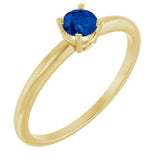 14K Gold Round Natural Blue Sapphire Youth Birthstone Ring - Yellow Gold