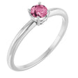 14K Gold Round Pink Tourmaline Youth Birthstone Ring - White Gold