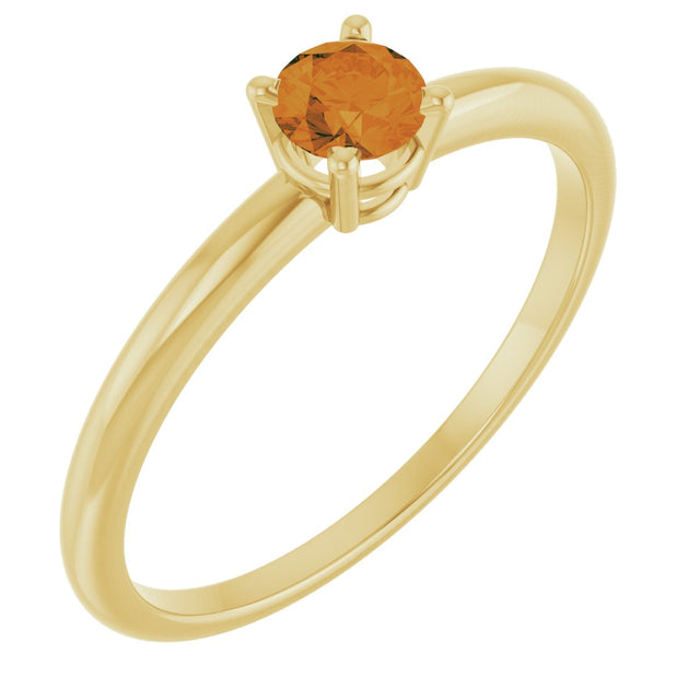 14K Gold Round Citrine Youth Birthstone Ring - Yellow Gold